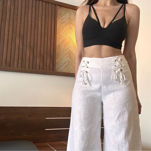 Studio F High Waist White Linen Pants - Size M - Picture 7 of 12